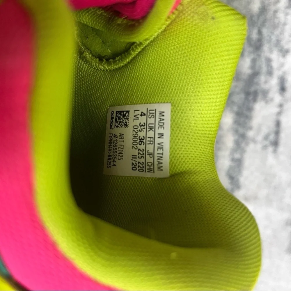 Adidas Kids' Neon Green and Pink Sneakers